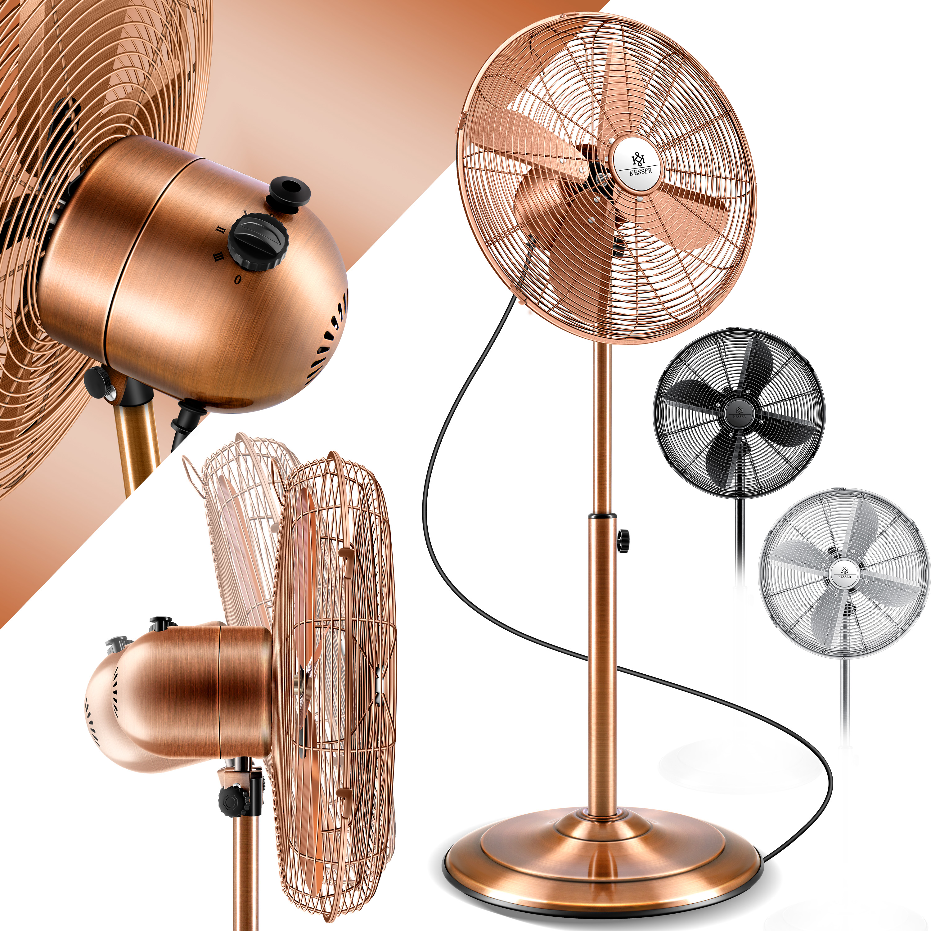 KESSER® Standventilator Metall 40 cm | Oszillation 80 Grad | Chrom