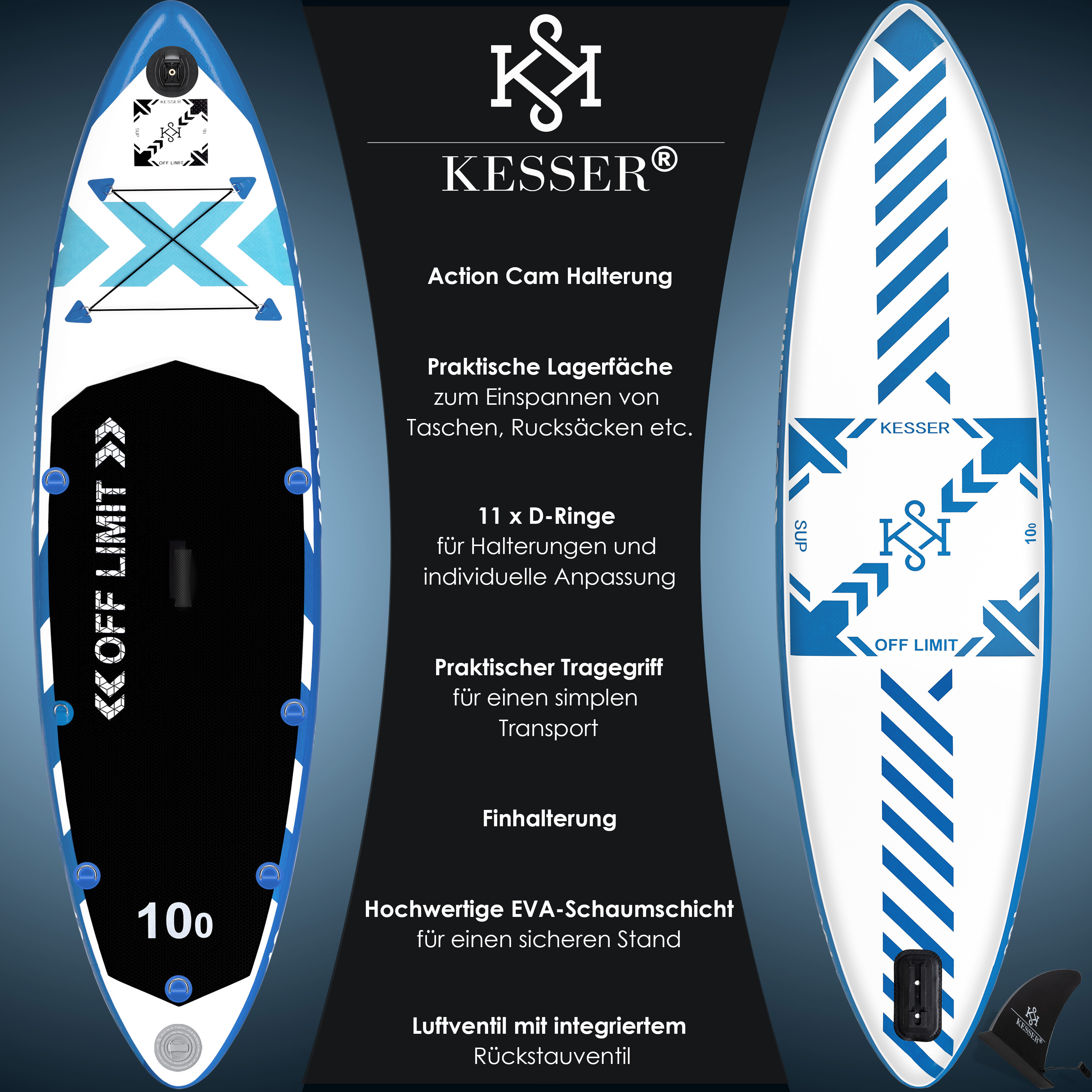 KESSER® Limit SUP Board Set Stand Up Paddle aufblasbar Surfboard