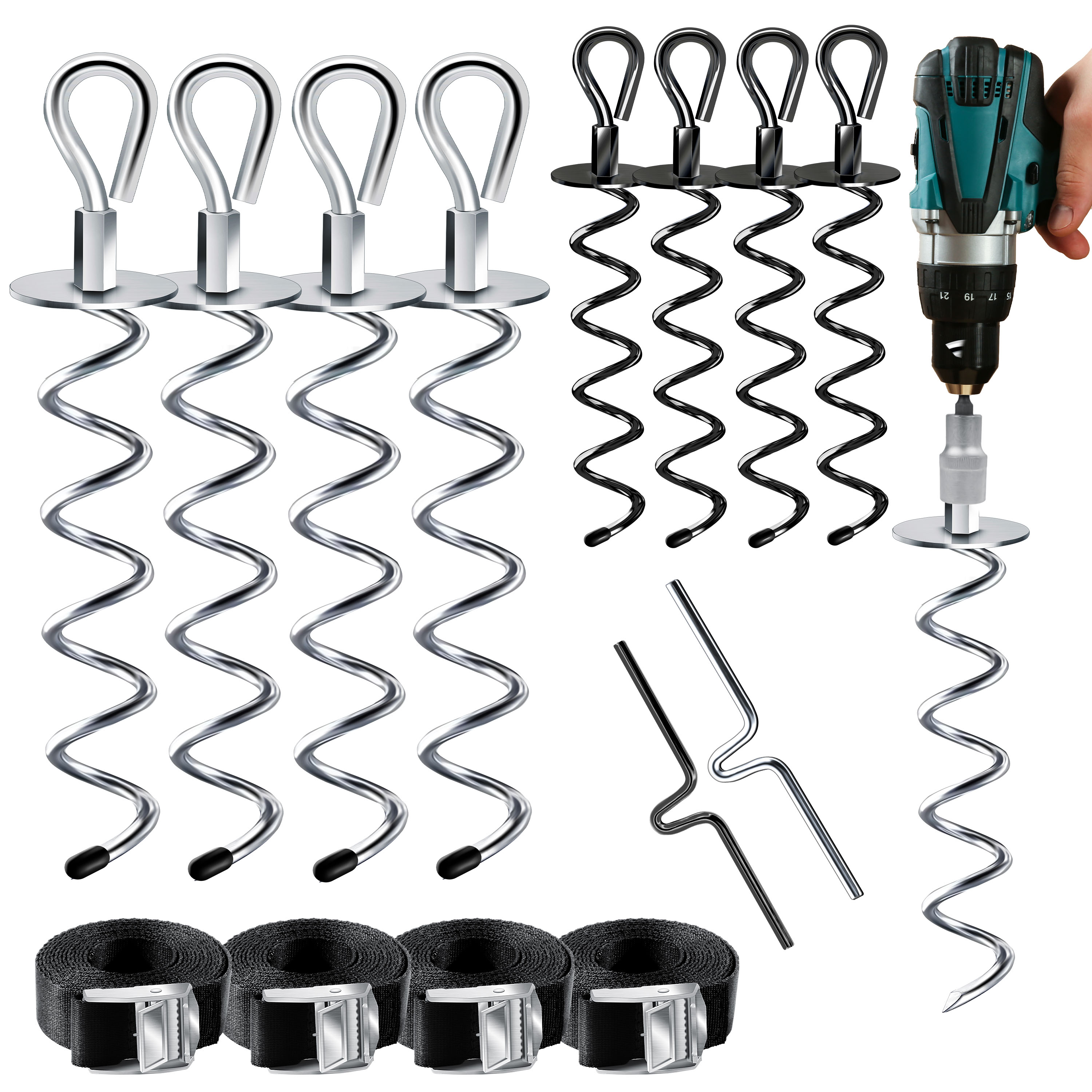 KESSER® 4 Bodenanker Erdanker 9-teiliges Set Befestigung für Trampolin, Schaukel, Pavillon